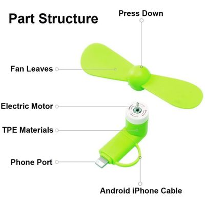 Шелковый экран напечатанный логотип 2 в 1 USB Mini Fan для iPhone и Android Type-C Только 15г